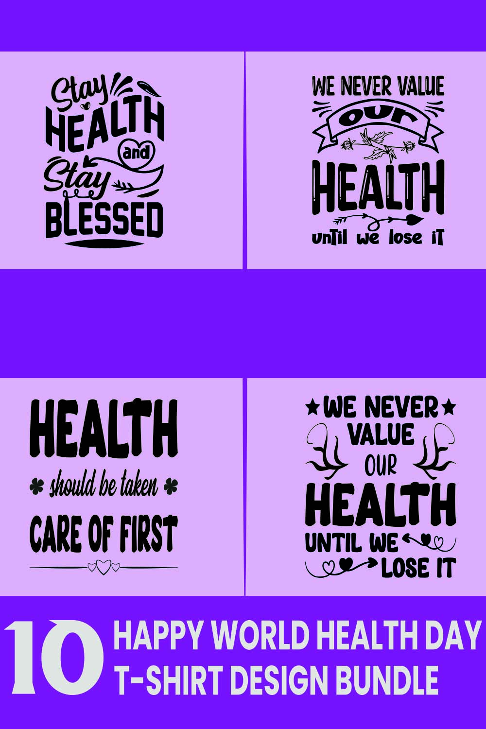 Happy World Health Day T-shirt Design Bundle pinterest preview image.