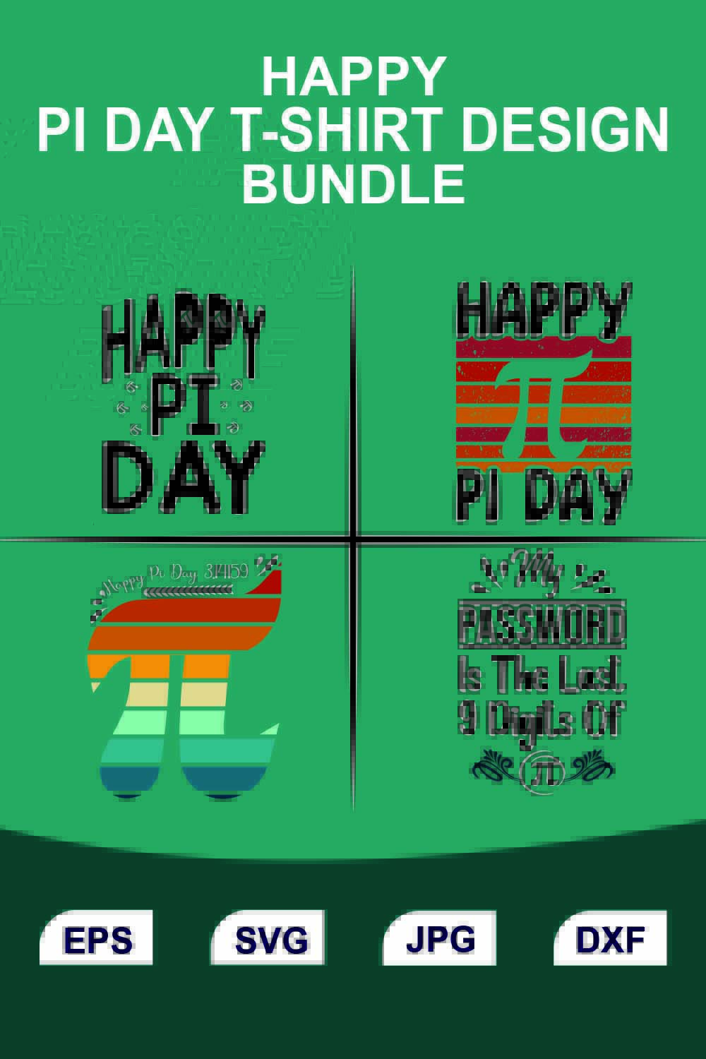 Happy Pi Day T-shirt Design Bundle pinterest preview image.