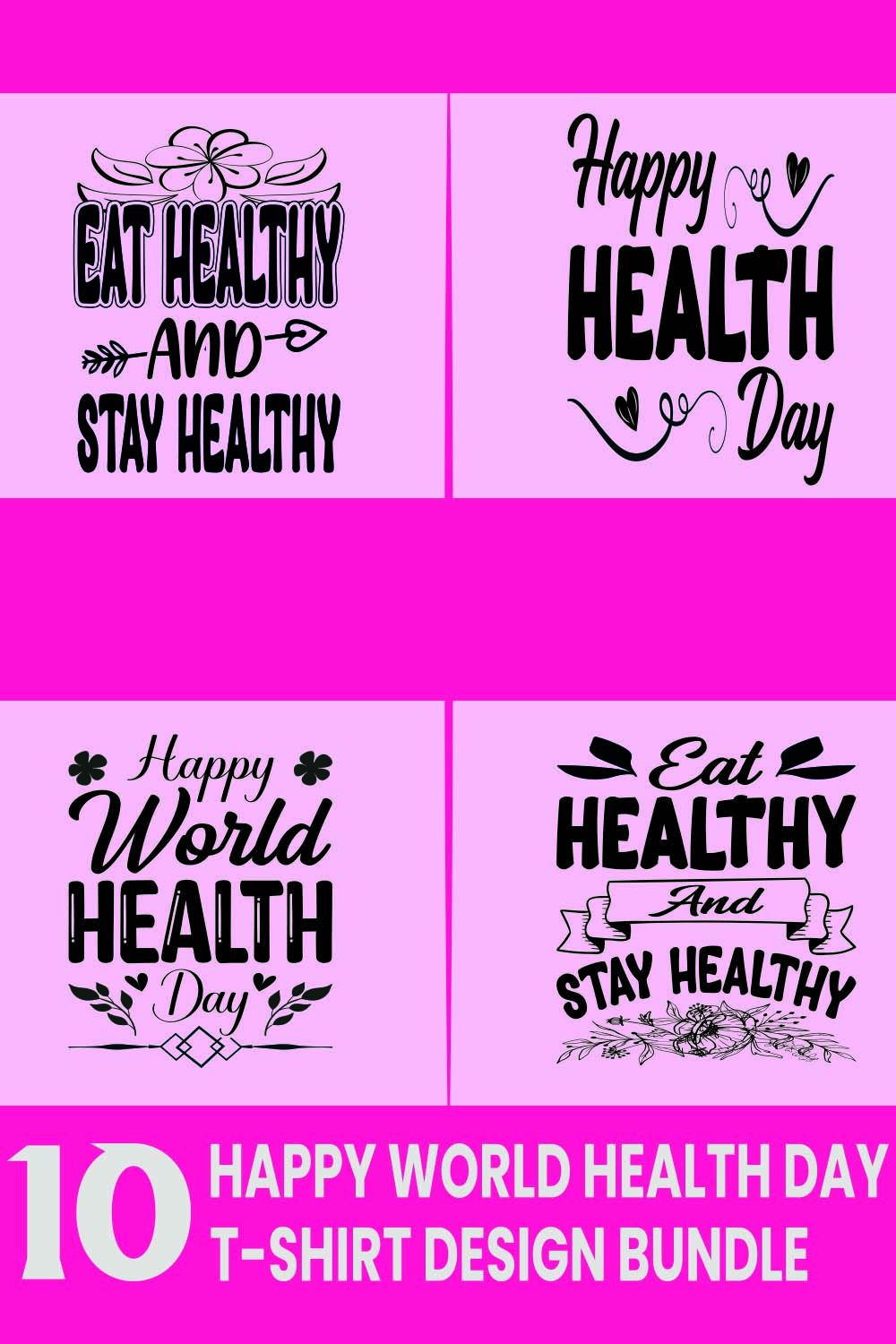 Happy World Health Day T-shirt Design Bundle pinterest preview image.