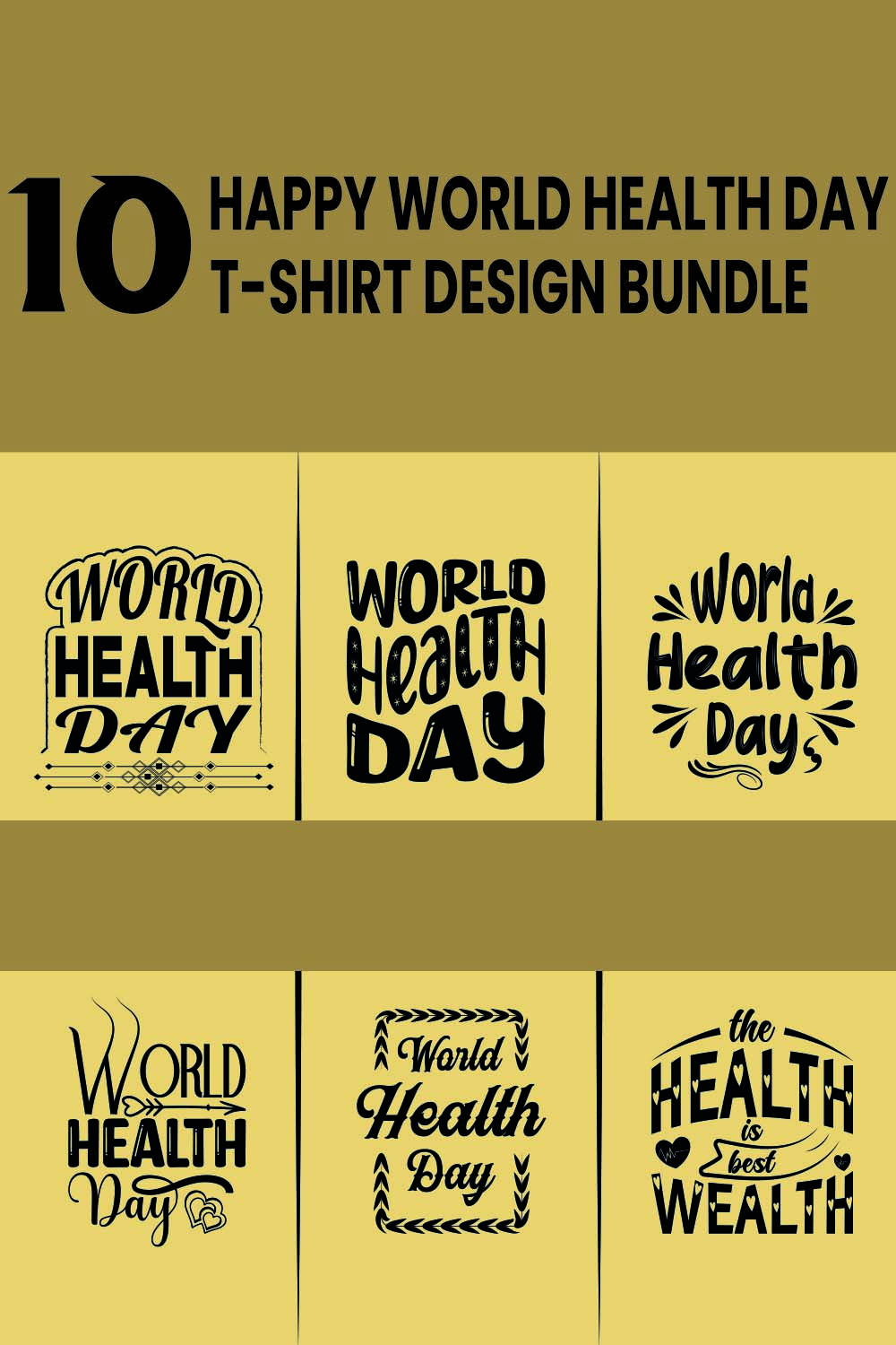 Happy World Health Day T-shirt Design Bundle pinterest preview image.