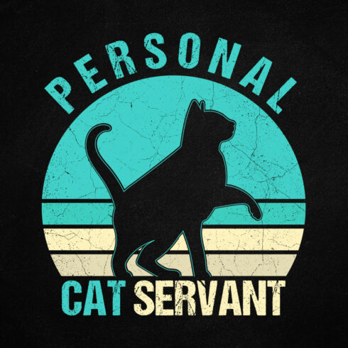 Personal Cat Servant Vintage Retro Sunset Gift T shirt Design cover image.