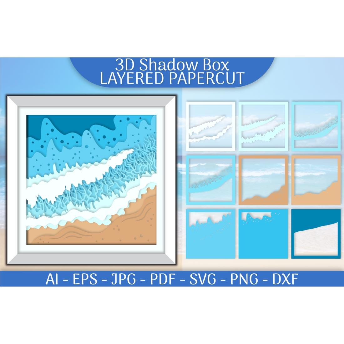 Sea Wave 3D Shadowbox Layered Paper Cut preview image.