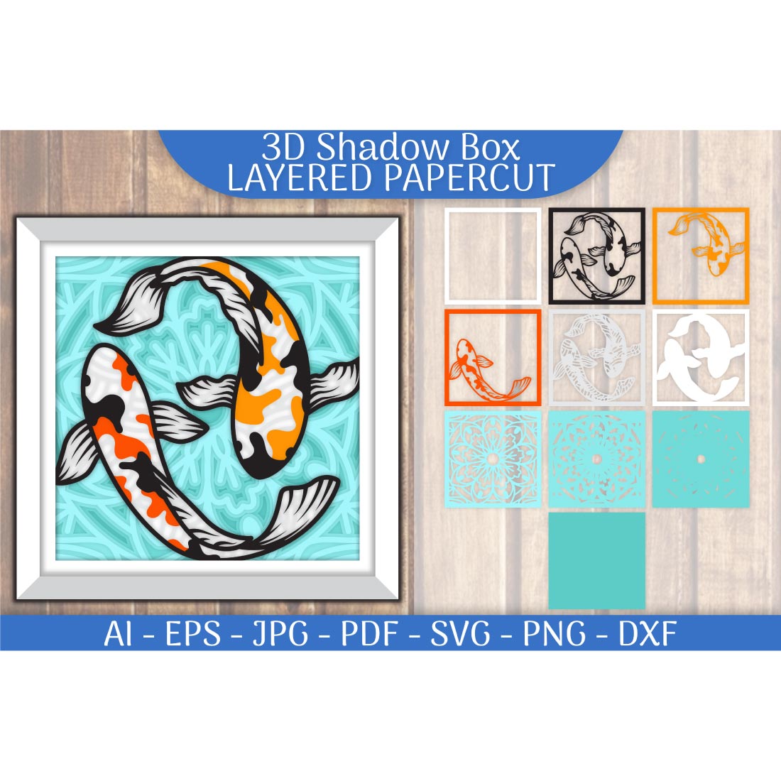 Koi Fish 3D Shadow Box Layered Papercut - MasterBundles