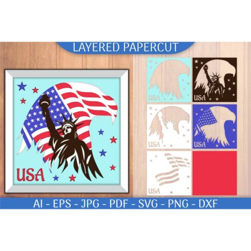 USA Flag in Head Eagle Layered Papercut cover image.