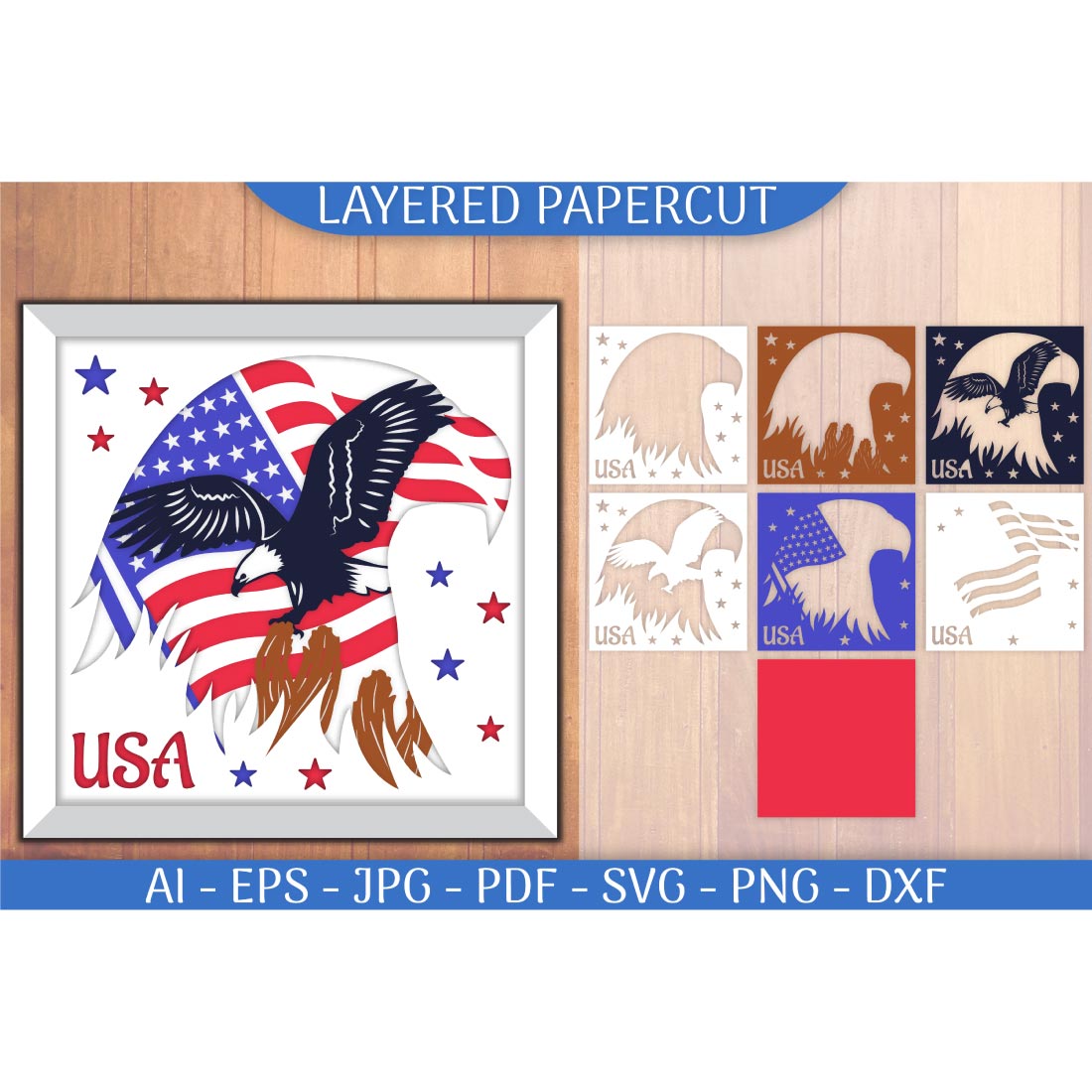 USA Flag in Head Eagle Layered Papercut preview image.