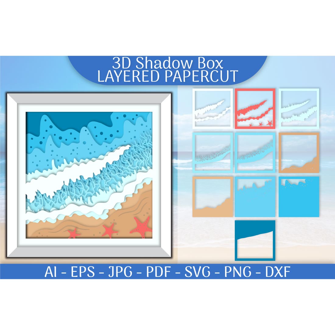 Sea Wave 3D Shadowbox Layered Paper Cut preview image.