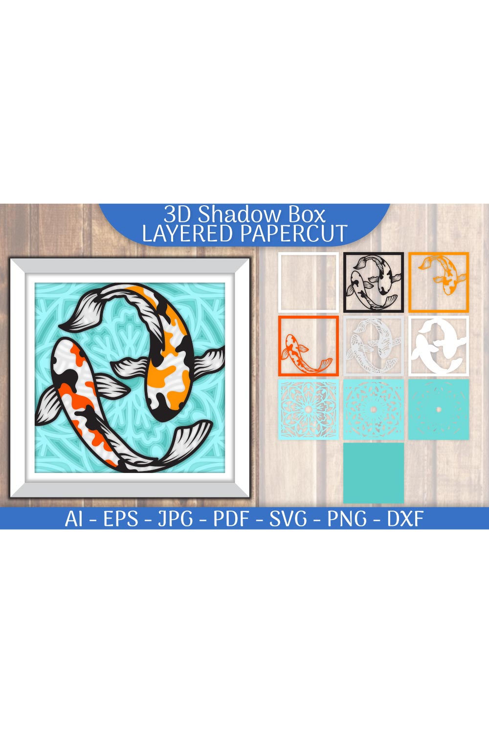 Koi Fish 3D Shadow Box Layered Papercut pinterest preview image.