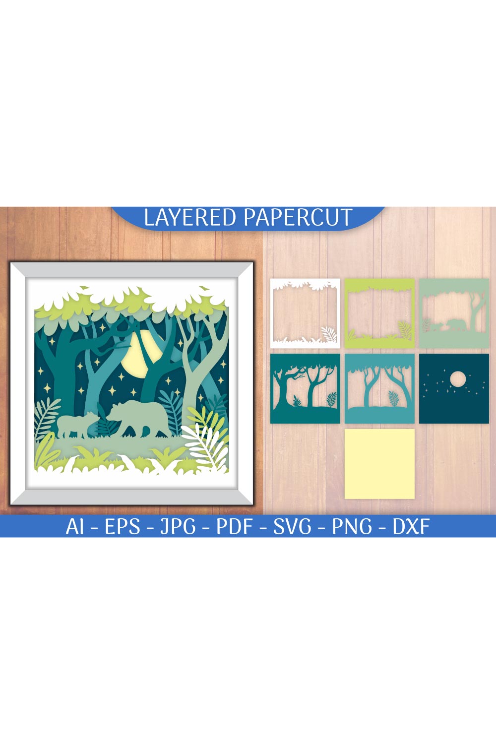 Bear in Nature 3D Shadow Box Layered Template pinterest preview image.