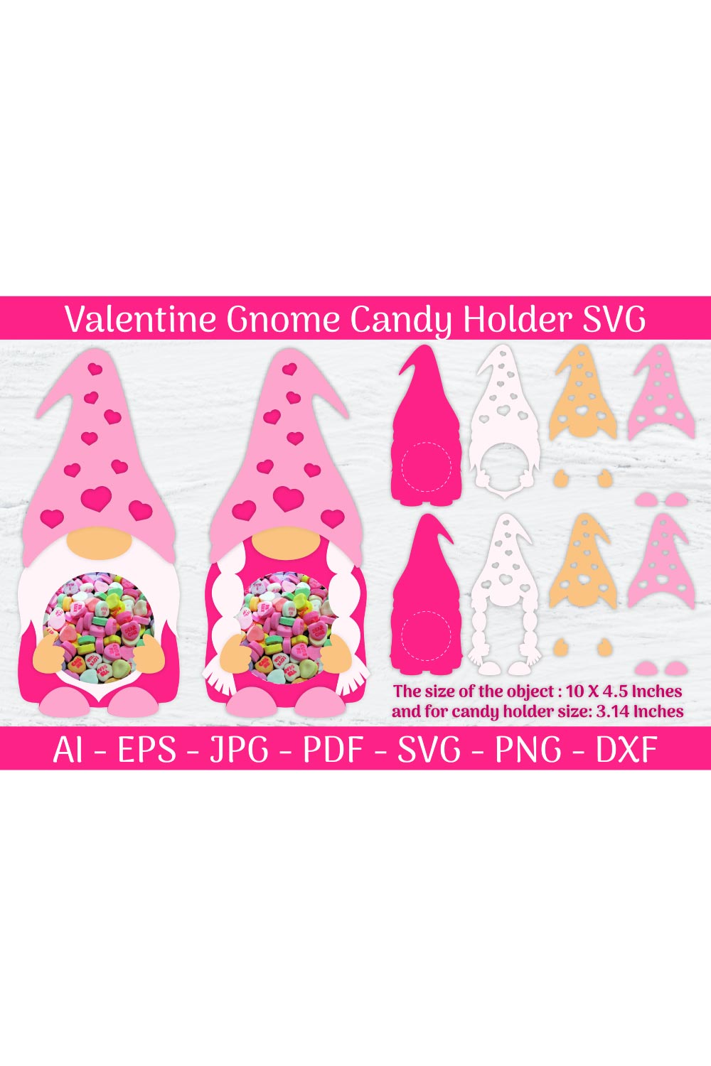 Valentine Gnome Candy Holder SVG pinterest preview image.
