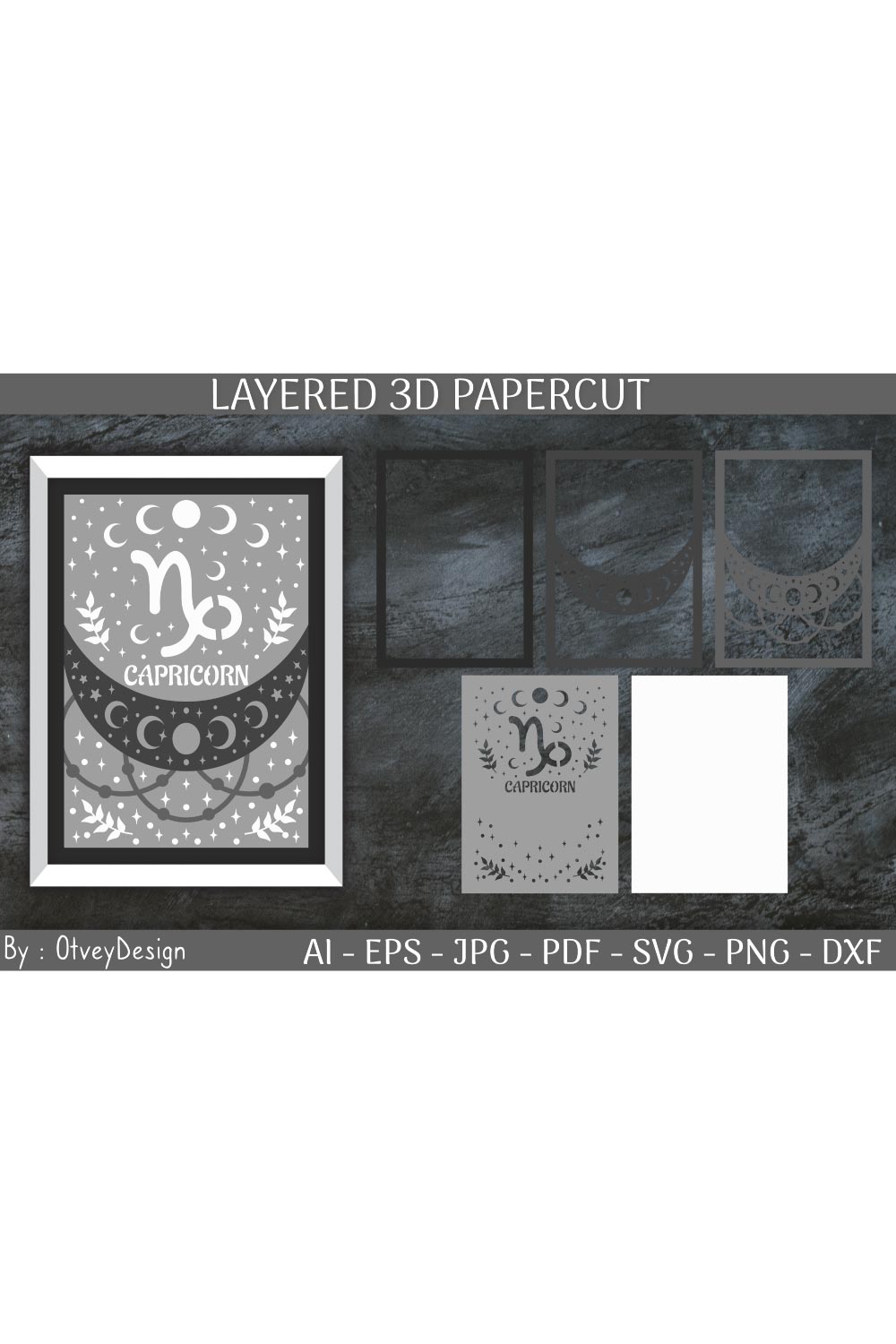 Capricorn Zodiac Signs Celestial 3D Layered Papercut pinterest preview image.