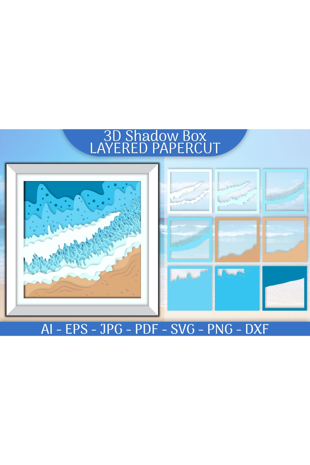 Sea Wave 3D Shadowbox Layered Paper Cut pinterest preview image.