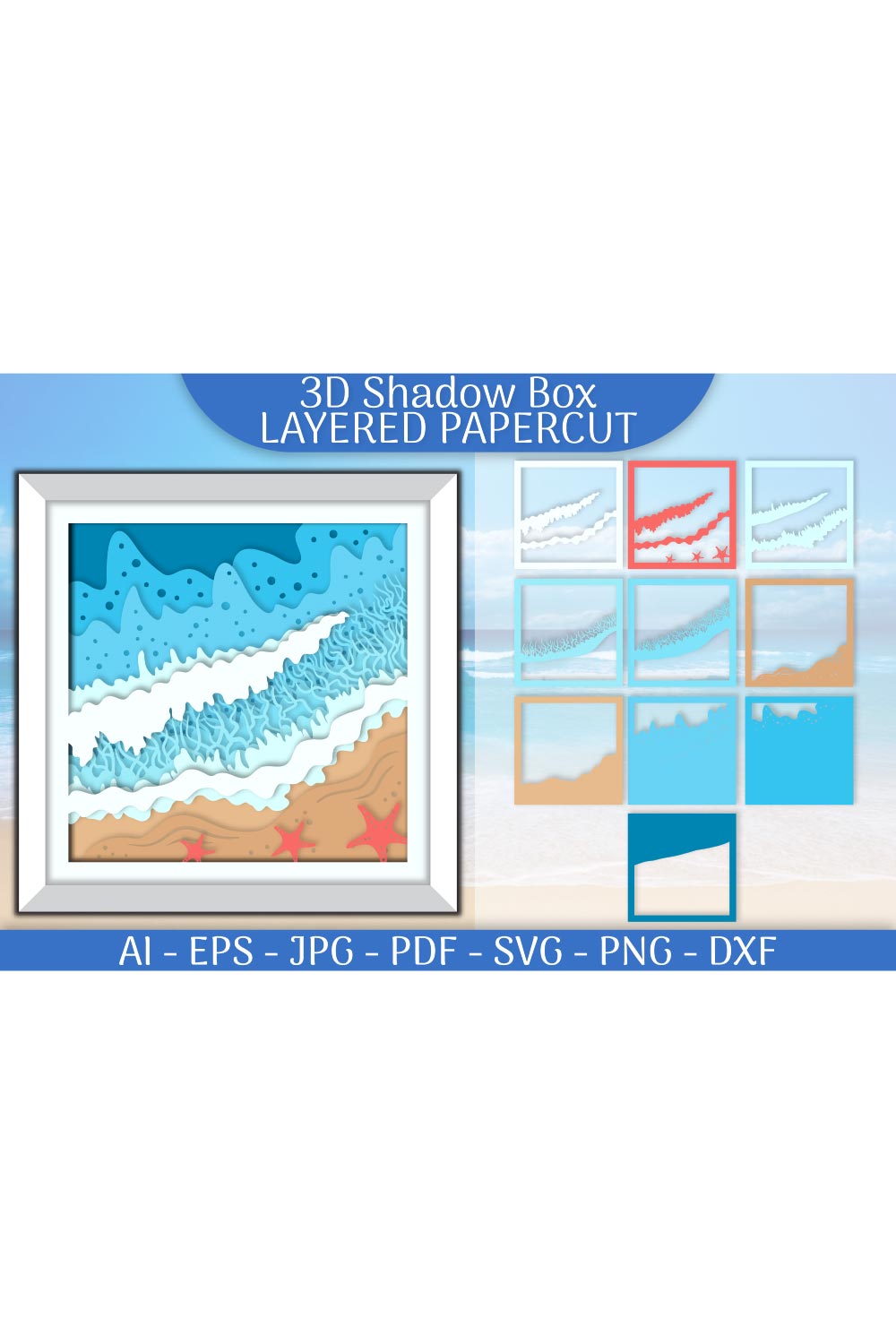 Sea Wave 3D Shadowbox Layered Paper Cut pinterest preview image.