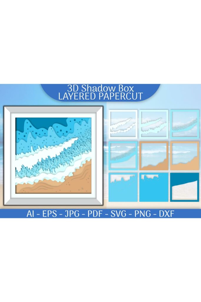 Sea Wave 3D Shadowbox Layered Paper Cut - MasterBundles