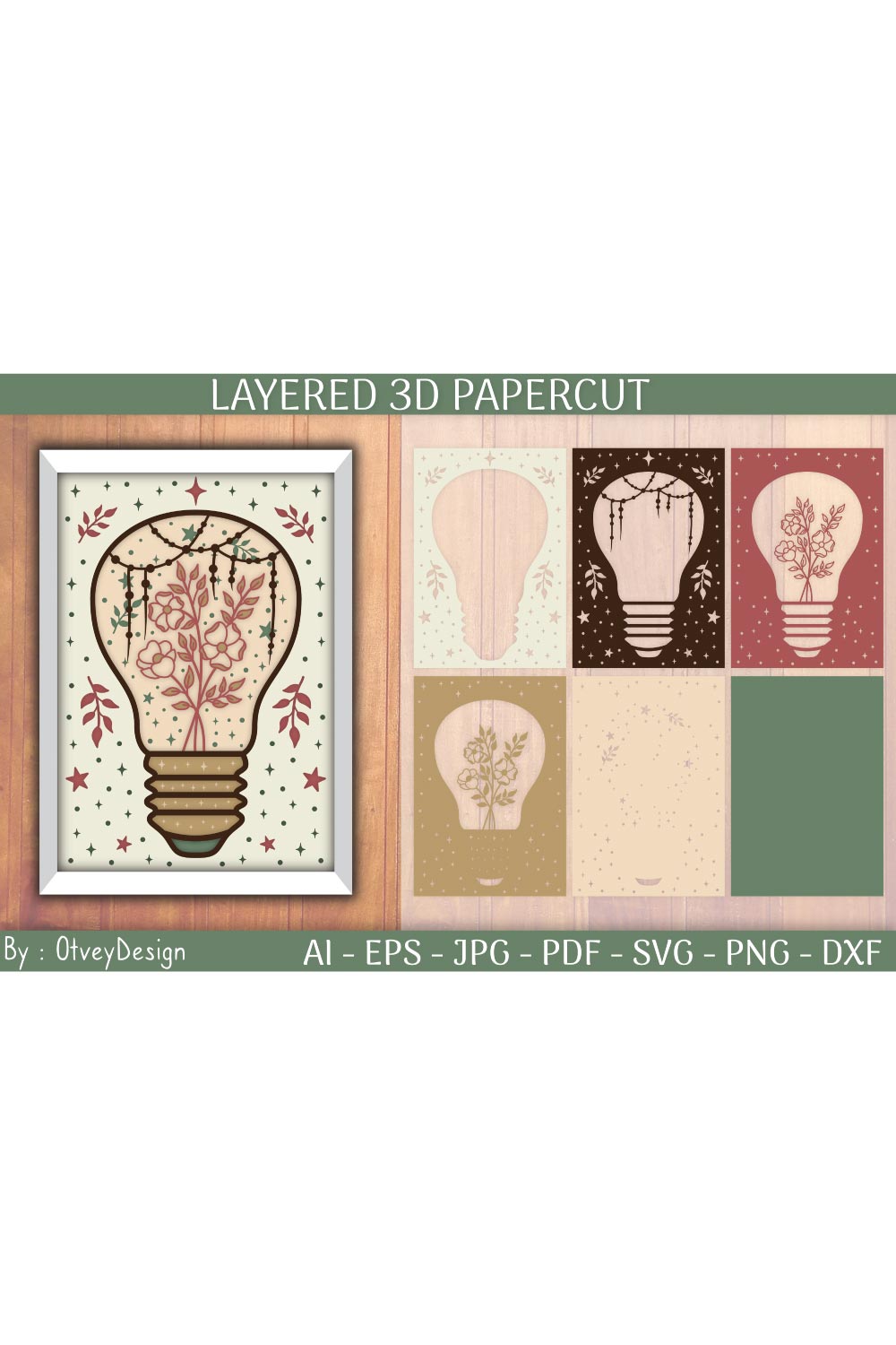 Mystical light bulb 3D Layered Papercut pinterest preview image.