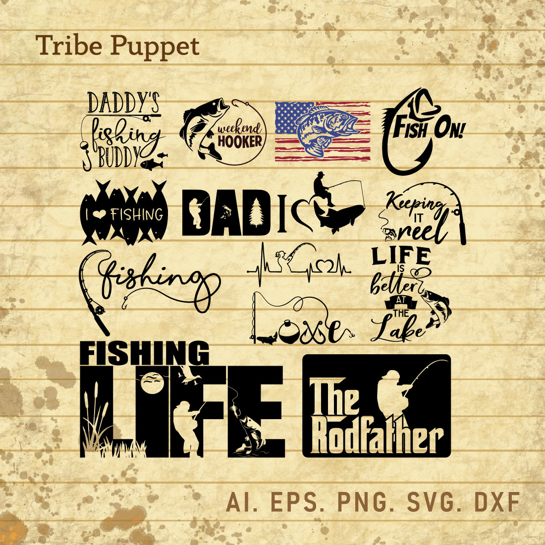 Fishing Typography SVG Set cover image.