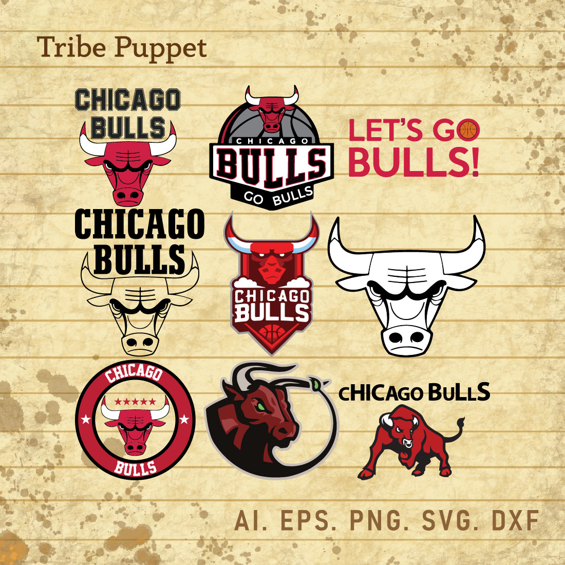 Chicago Bulls Logo Vector set MasterBundles