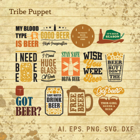Beer Quotes Typography Vector Set cover image.