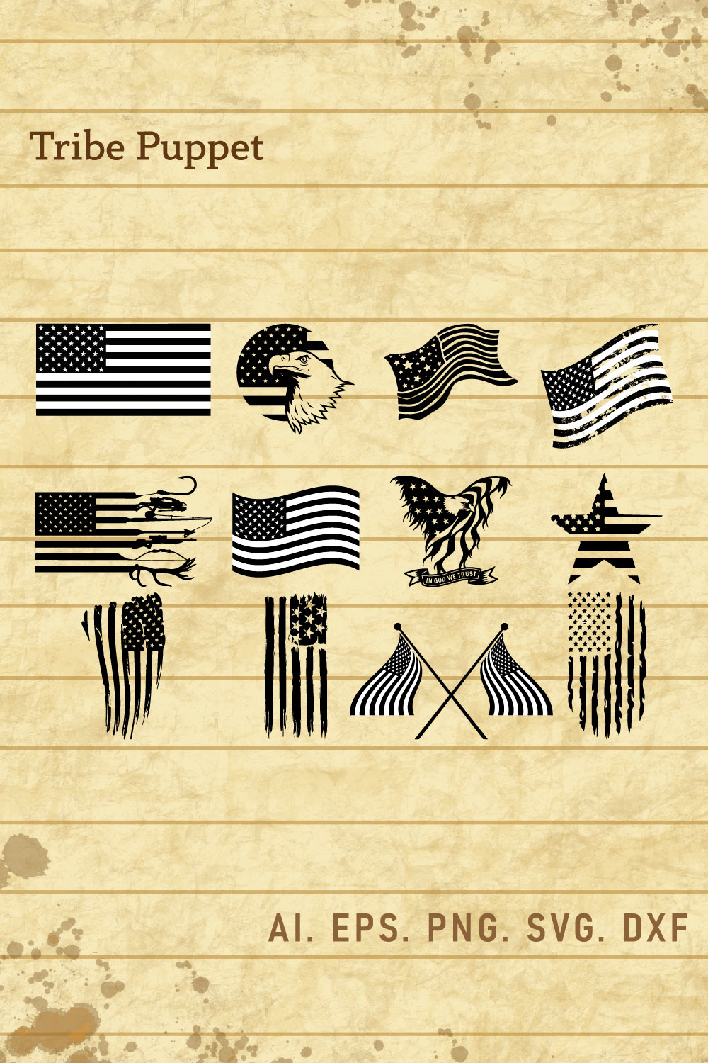American Flag Vector Set 02 pinterest preview image.