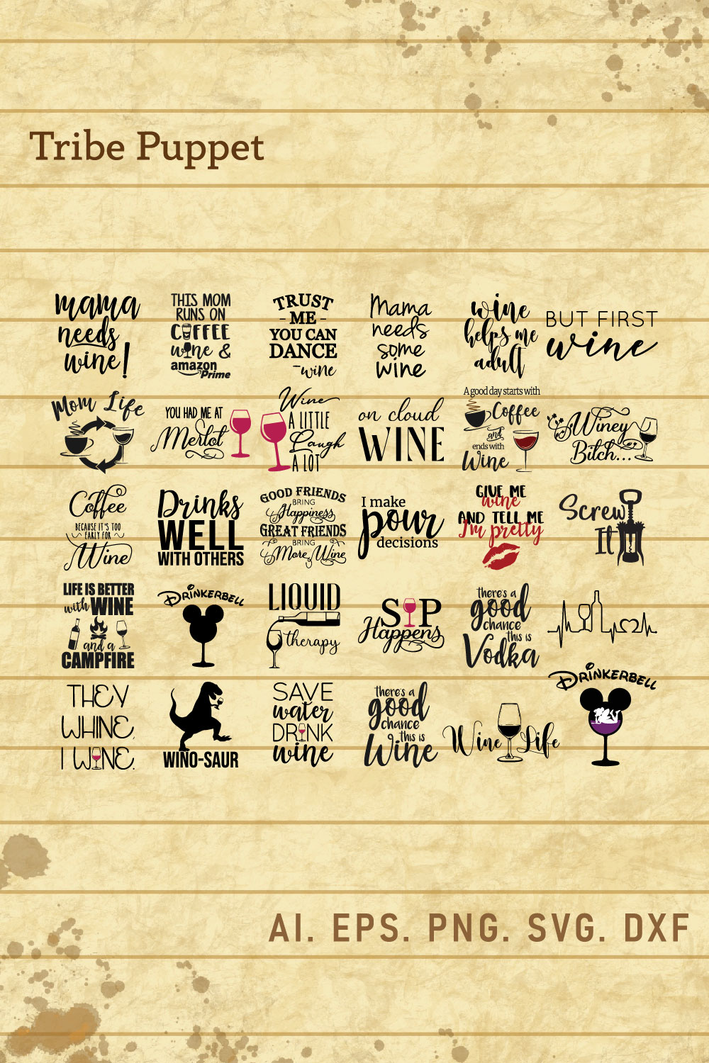 Wine Typography SVG pinterest preview image.