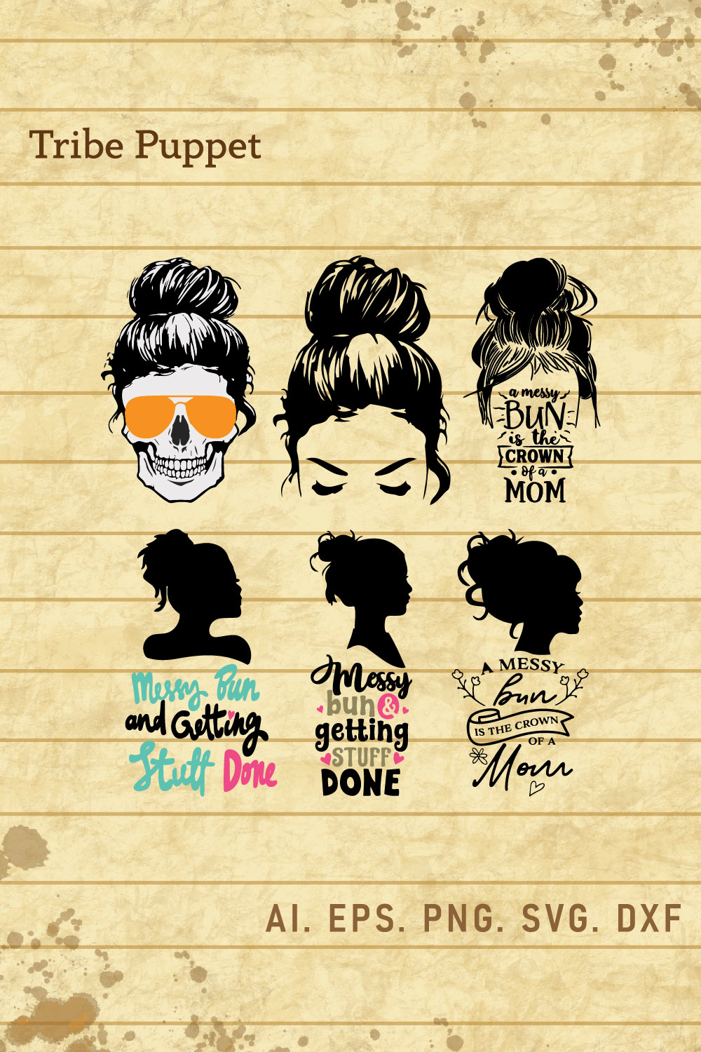 Messy Bun Typography SVG pinterest preview image.