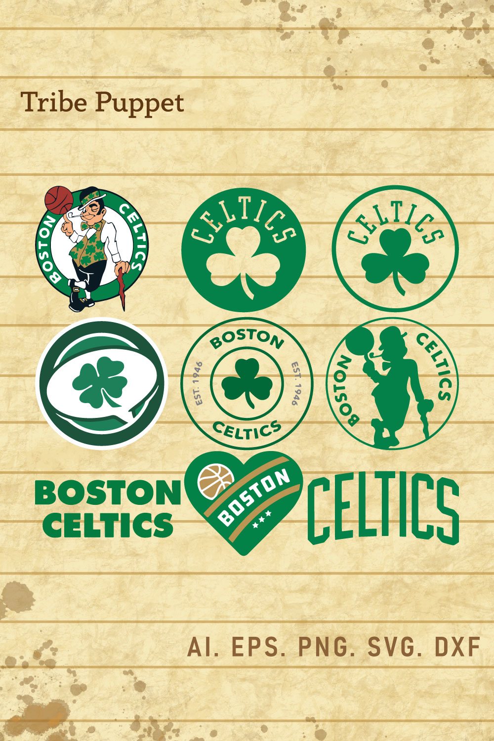 Boston Celtics Logo Vector Set pinterest preview image.