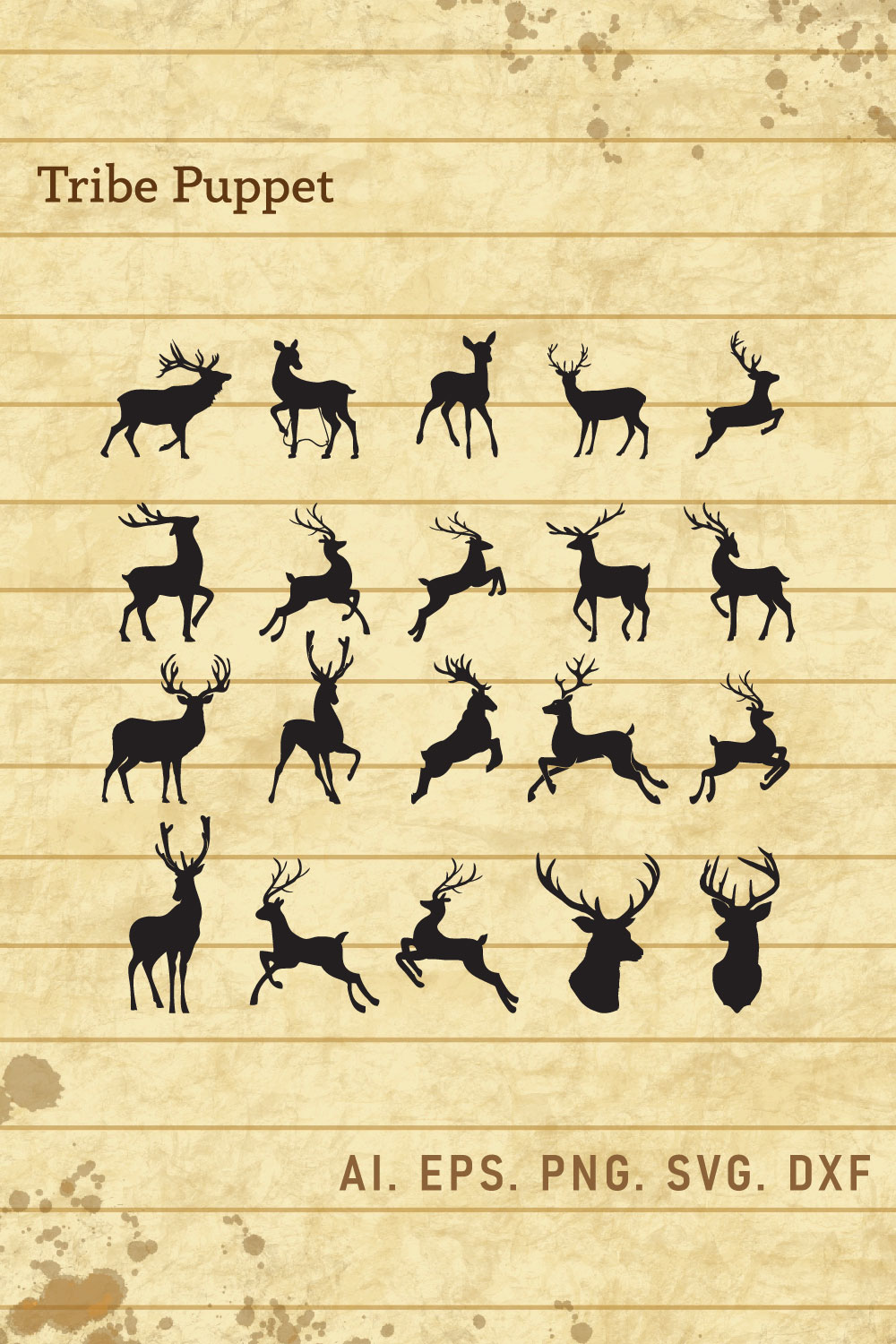 Set of deer silhouettes on a piece of paper.