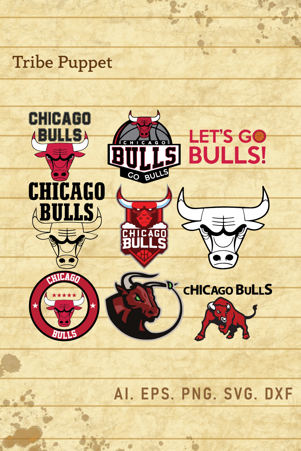 Chicago Bulls Logo Vector set pinterest preview image.