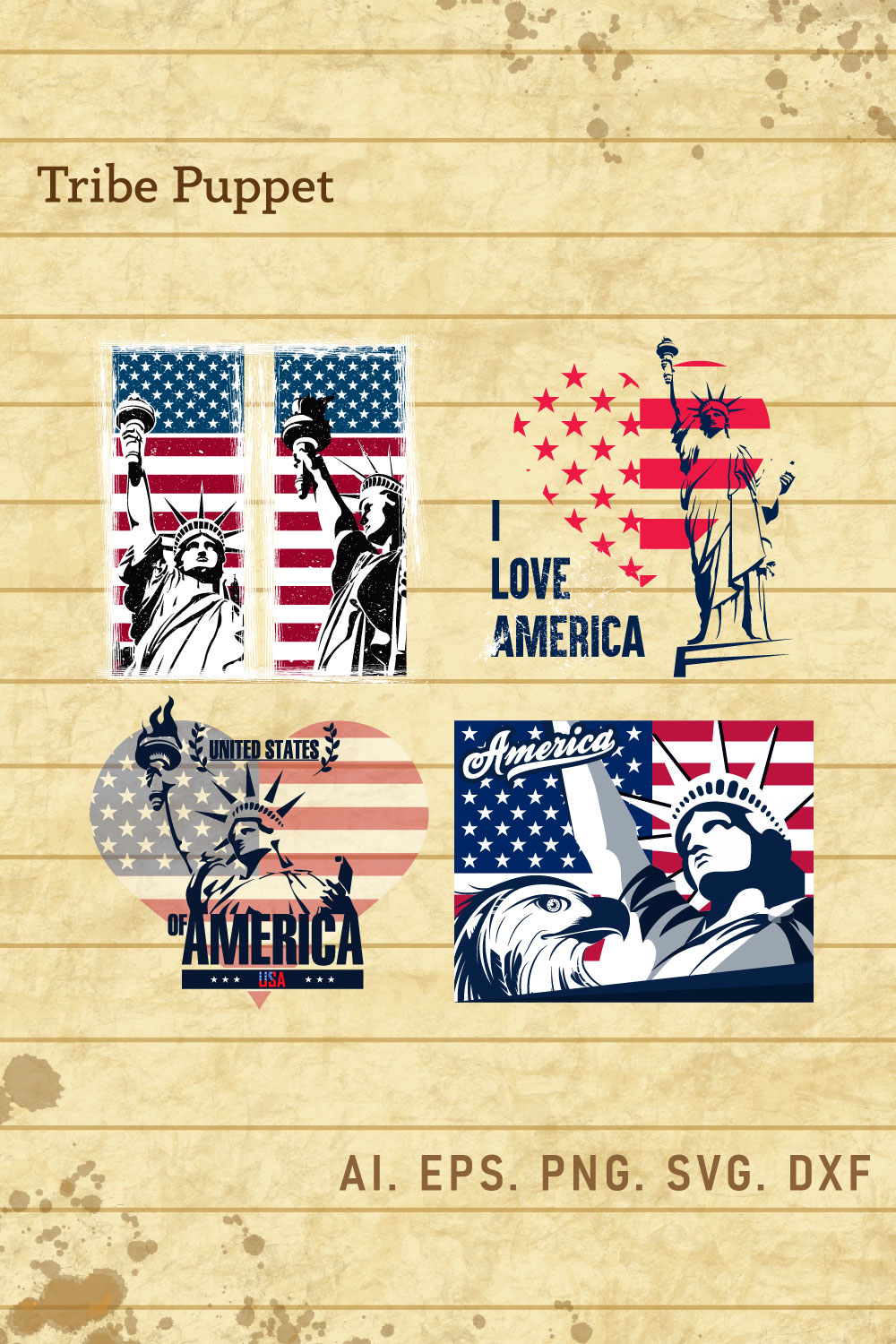 America Flag Vector set pinterest preview image.