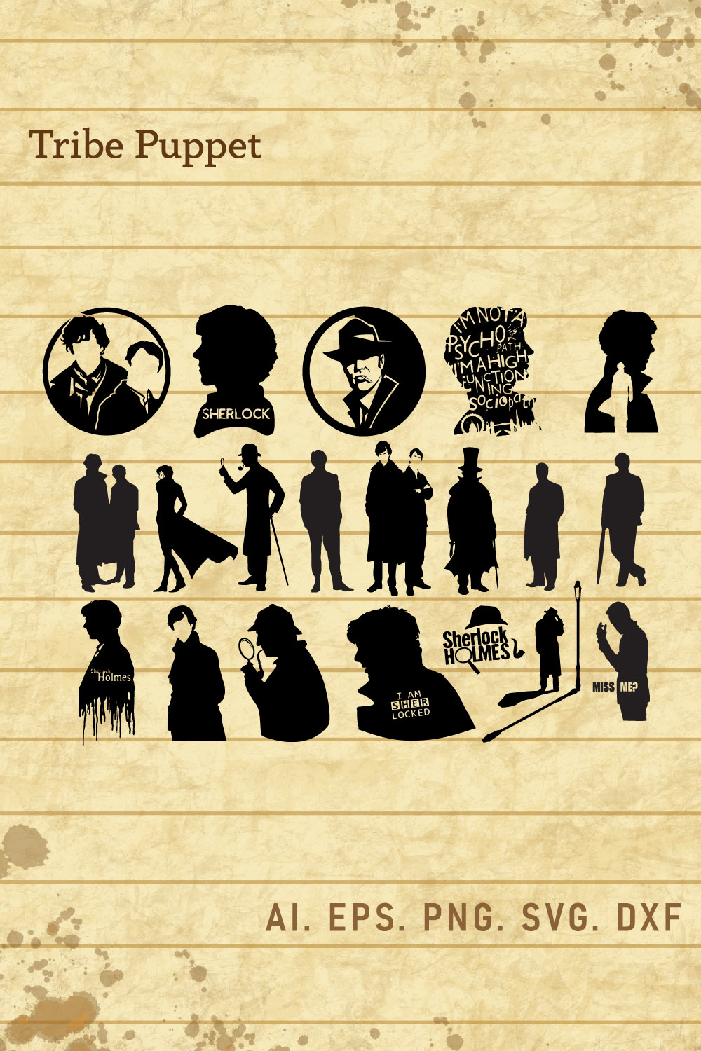 Sherlock Holmes SVG pinterest preview image.