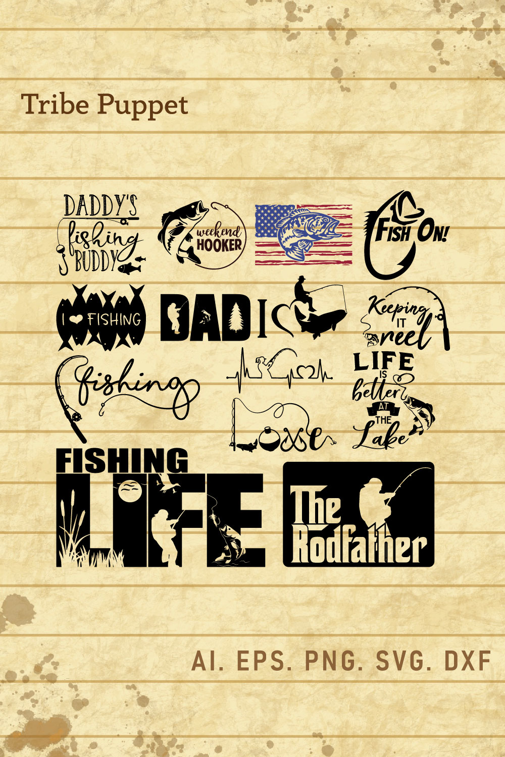 Fishing Typography SVG Set pinterest preview image.