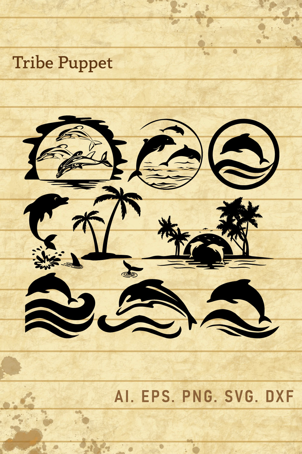 Piece of paper with a drawing of a beach and palm trees.