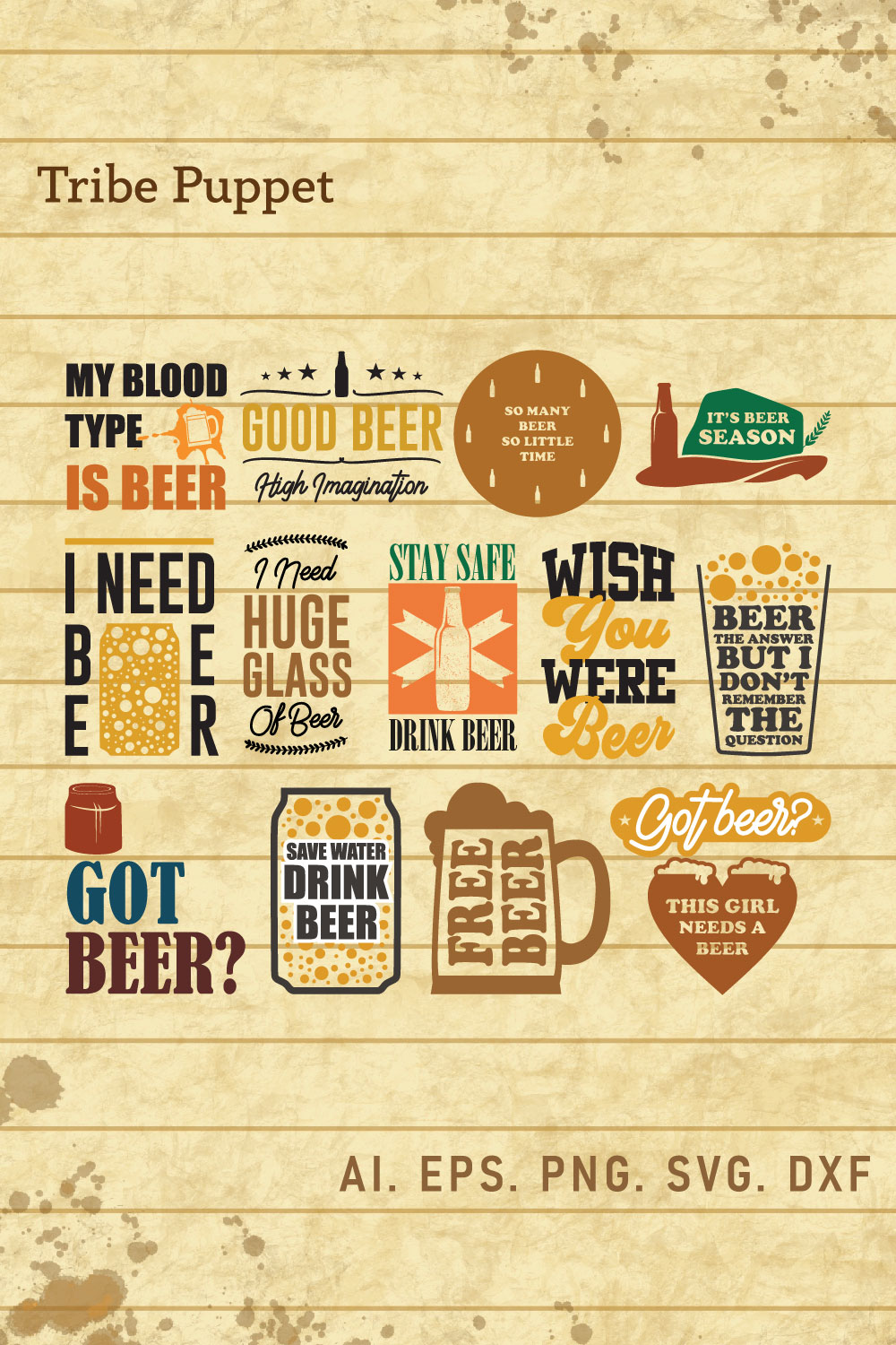 Beer Quotes Typography Vector Set pinterest preview image.