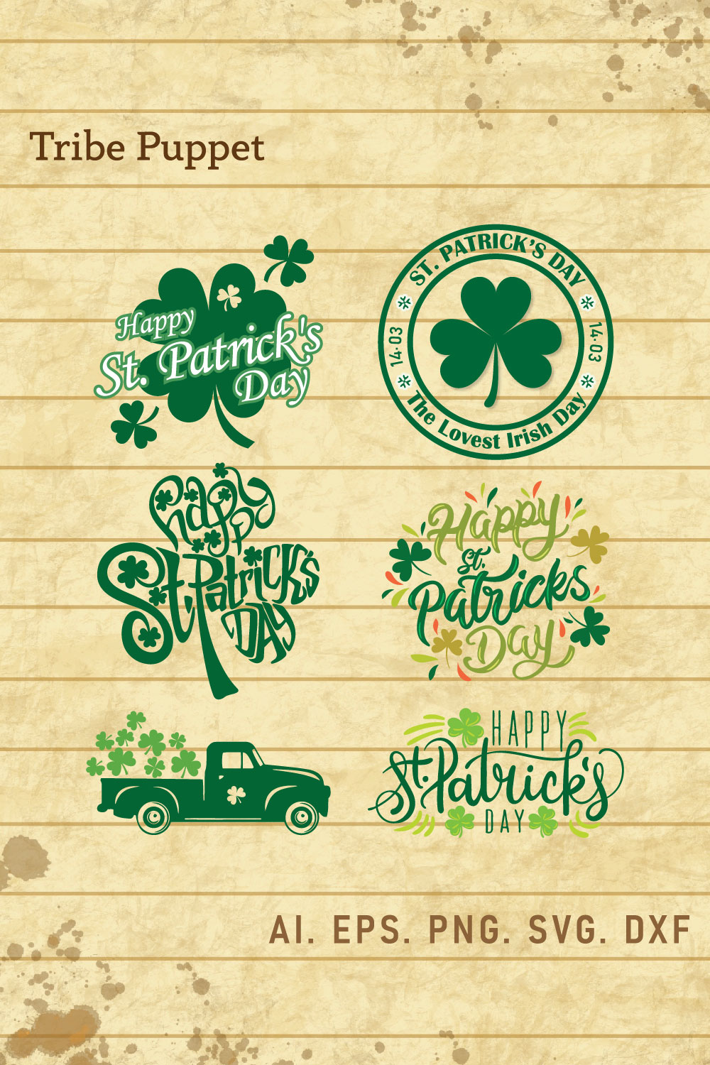 ST Patrick\'s Day Typography Vector Set pinterest preview image.