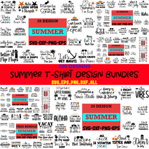 summer Quotes svg, typography, and t-shirt Design Bundle, cover image.