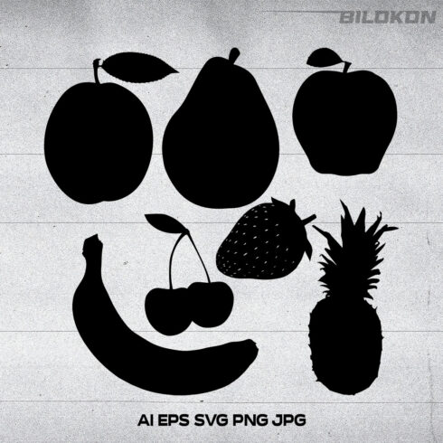 Fruits silhouette set, SVG Vector cover image.