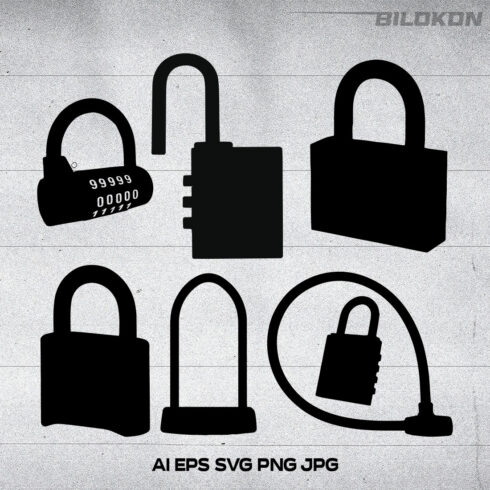 Lock silhouette set icon, SVG Vector cover image.