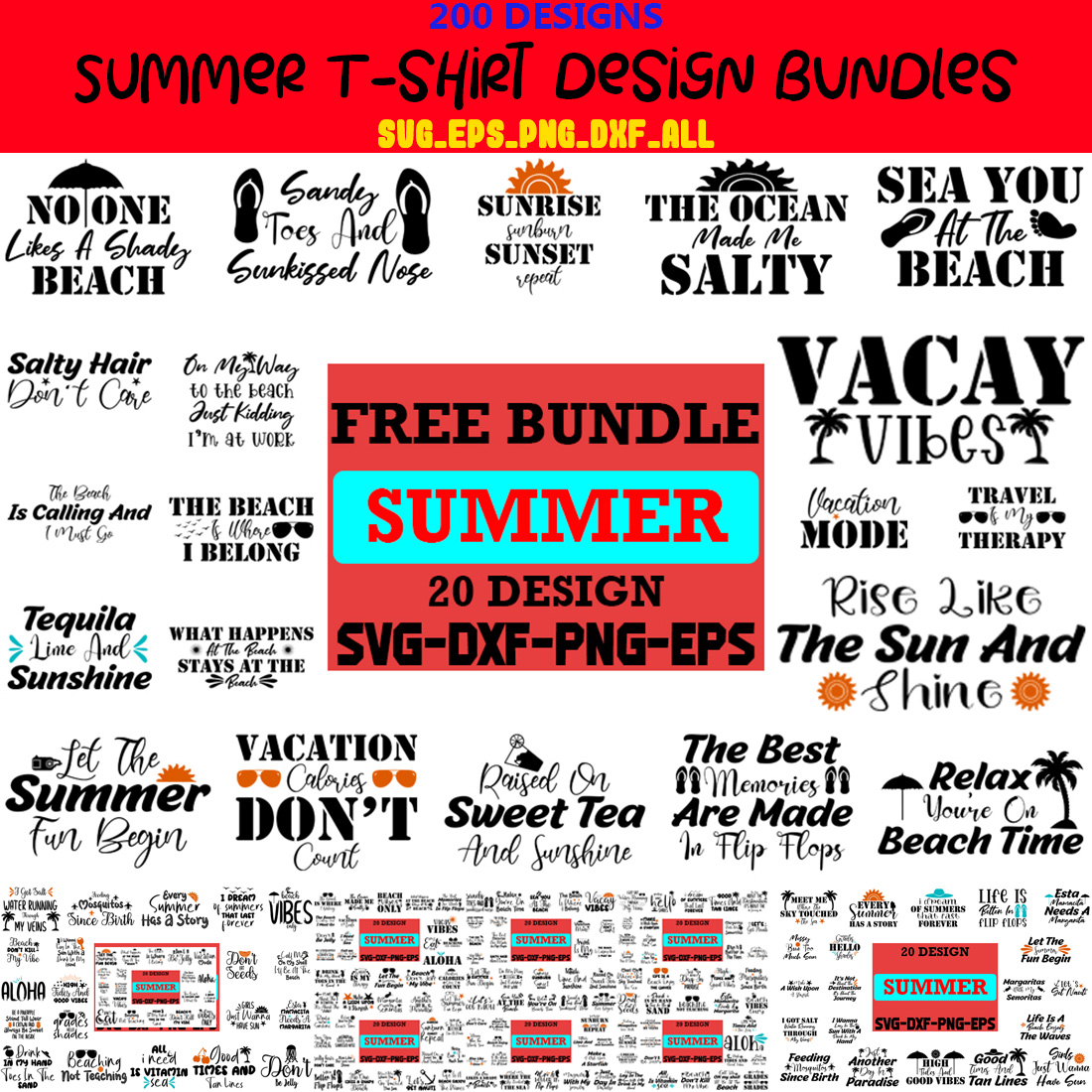 summer Quotes svg, typography, and t-shirt Design Bundle, preview image.