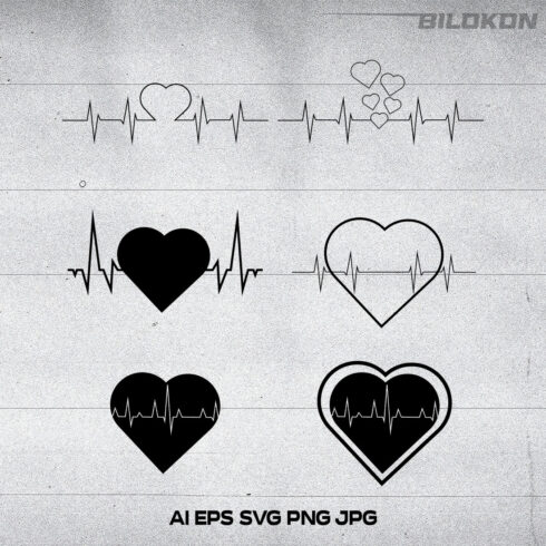 Heartbeat line set, palpitations, SVG Vector cover image.