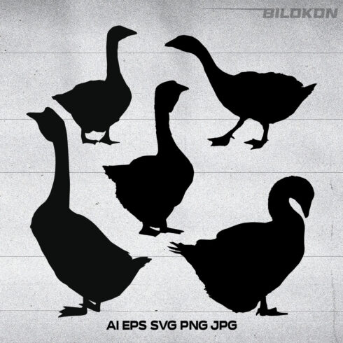 Silhouette geese set icon, SVG Vector cover image.