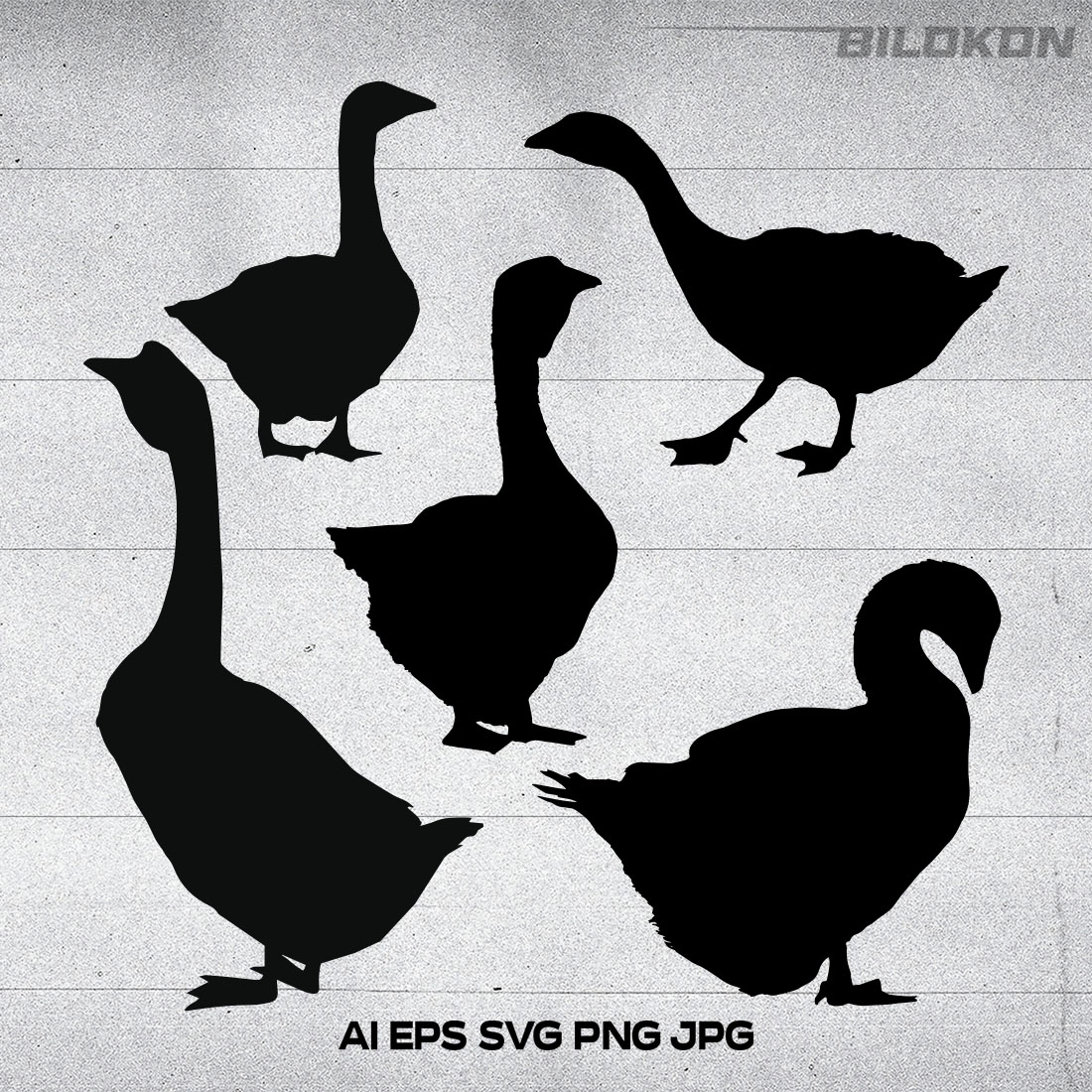Group of ducks and geese silhouettes on a sheet of paper.