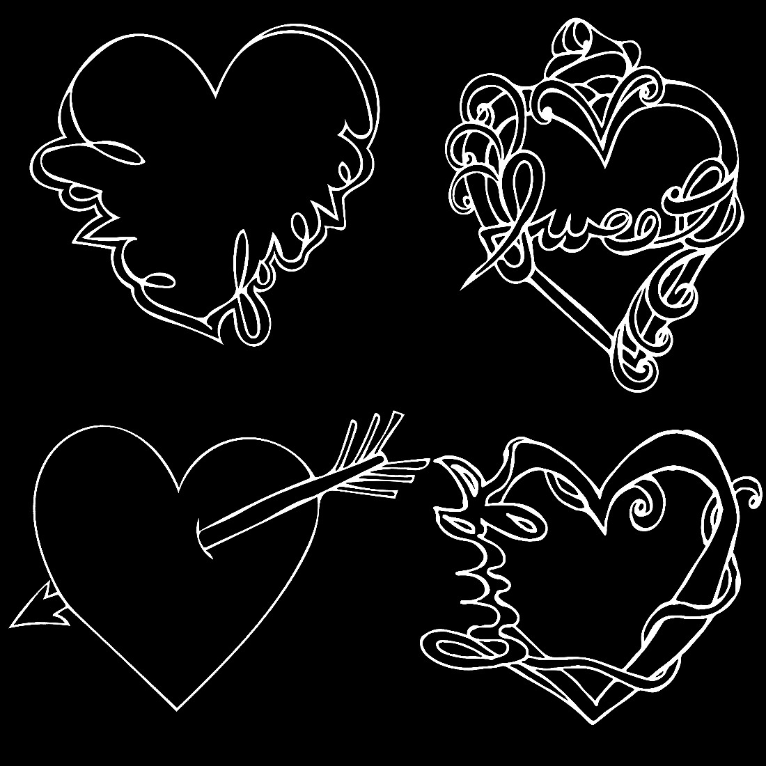 Valentine Doodle Sweet Lovely Words Cutout White DXF Cut Files cover image.