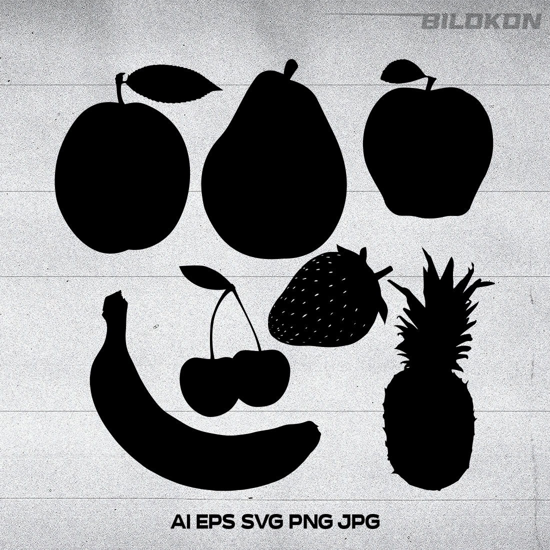 Fruits silhouette set, SVG Vector preview image.