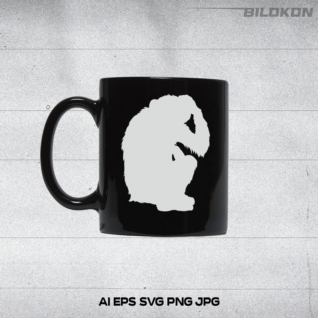 Black coffee mug with a silhouette of a gorilla.