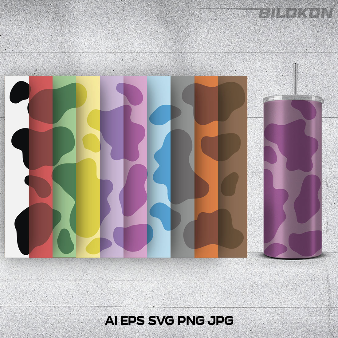 Cow pattern print set colour, Tumbler design, SVG Vector cover image.