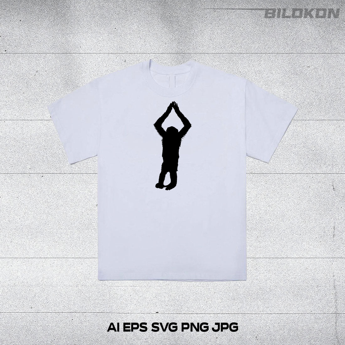 White t - shirt with a black silhouette of a person doing a yoga pose.