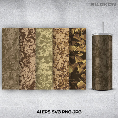 Military Camouflage pattern print set, Tumbler design, SVG Vector cover image.