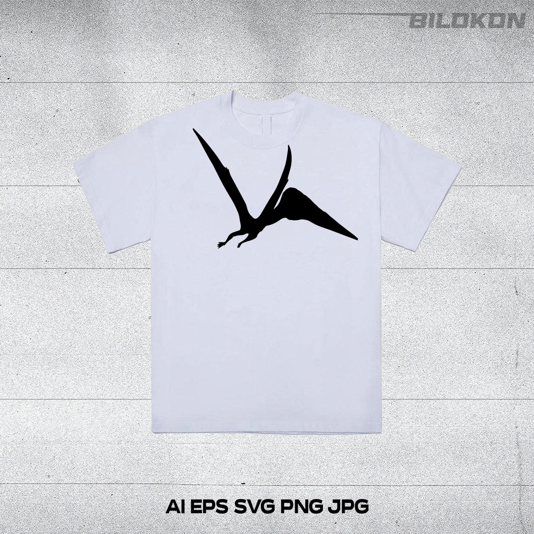 White t - shirt with a black bird on it.