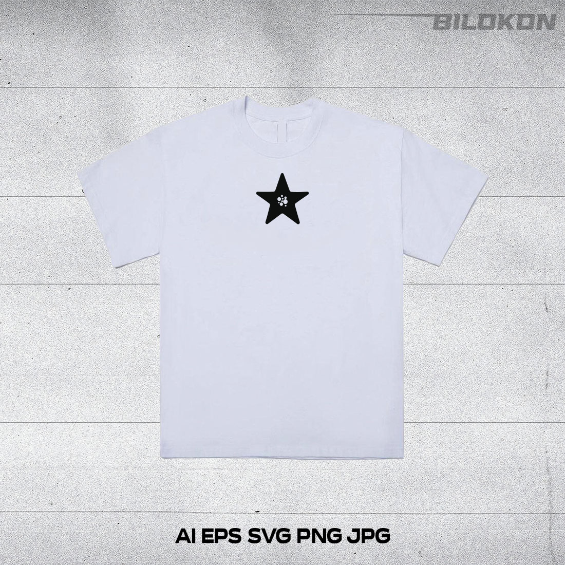 White t - shirt with a black star on it.