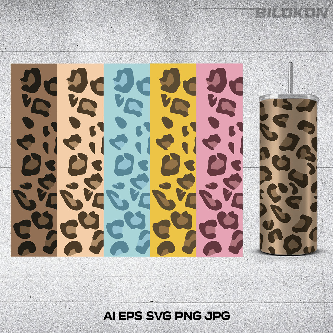 Leopard pattern print set colour, Tumbler design, SVG Vector cover image.