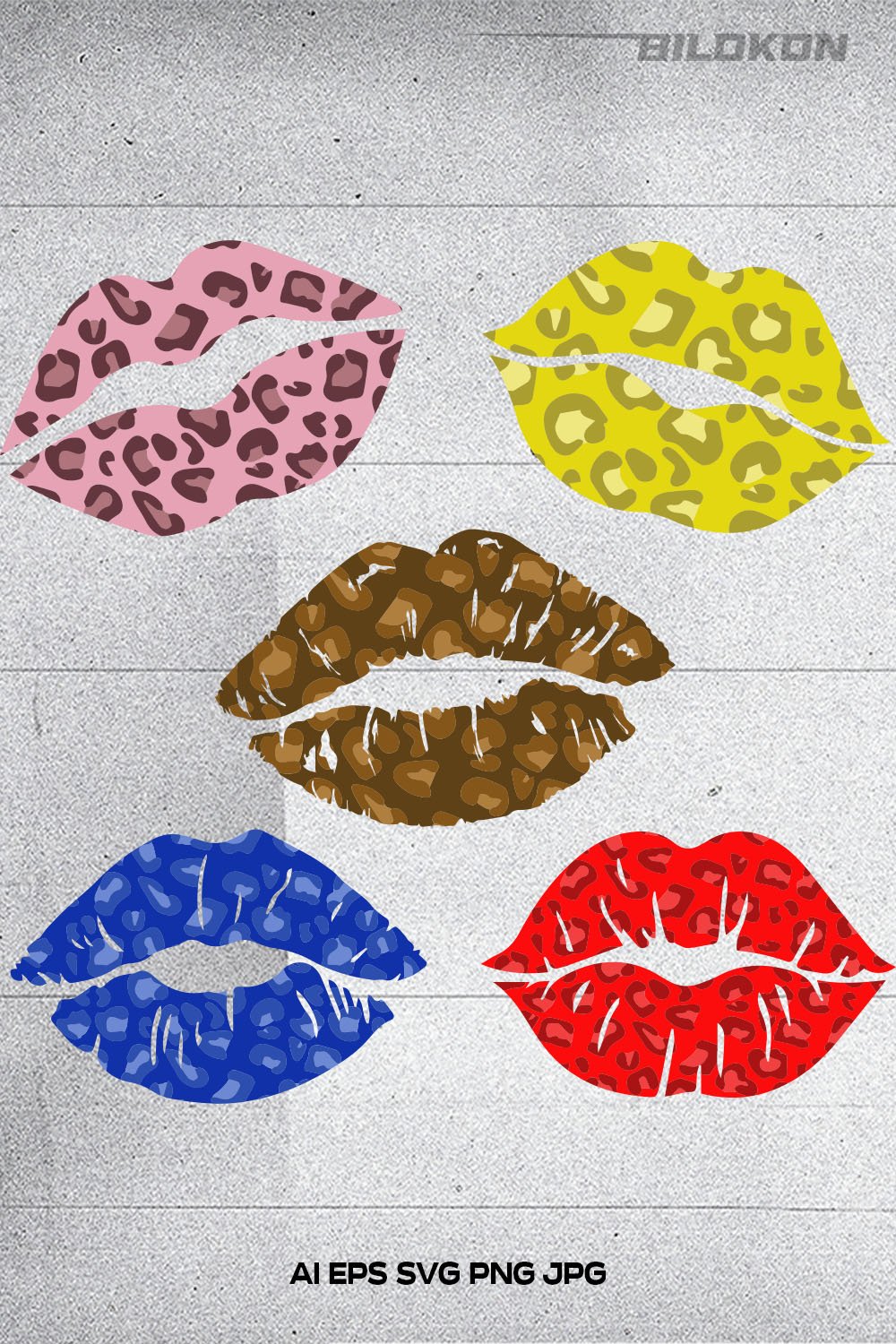 Kissing and biting lips with leopard set, SVG Vector pinterest preview image.